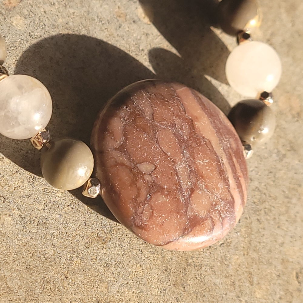 🤍3/$30 Rhodocrosite & Rose Quartz Stone Bracelet - Picture 3 of 6